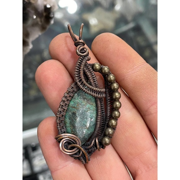 Handmade Gifts, Wire Wrap Jewelry, Wire Wrap Pendant, African Turquoise - Picture 3 of 10